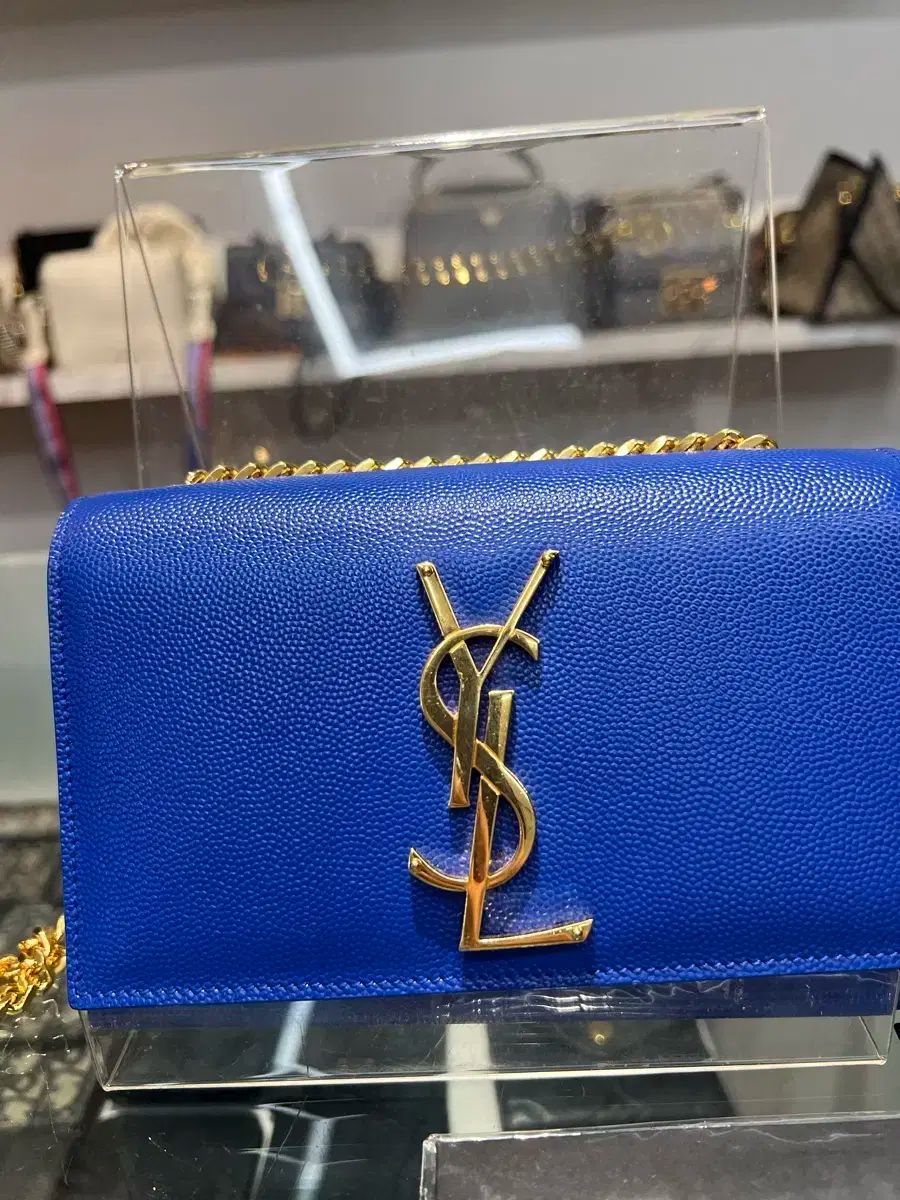 469390 YVES SAINT LAURENT イヴ サンローラン モノグラム ケイト チェーン クロスバック ブルー