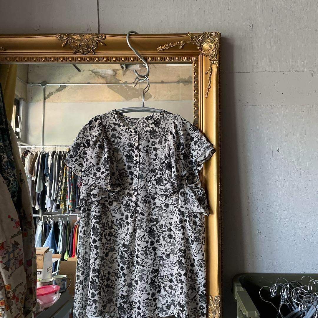 アナイ ANAYI フリル シフォン 花柄 総柄 ブラウス シャツ 半袖 お呼ばれ デート オフィスカジュアル 食事会