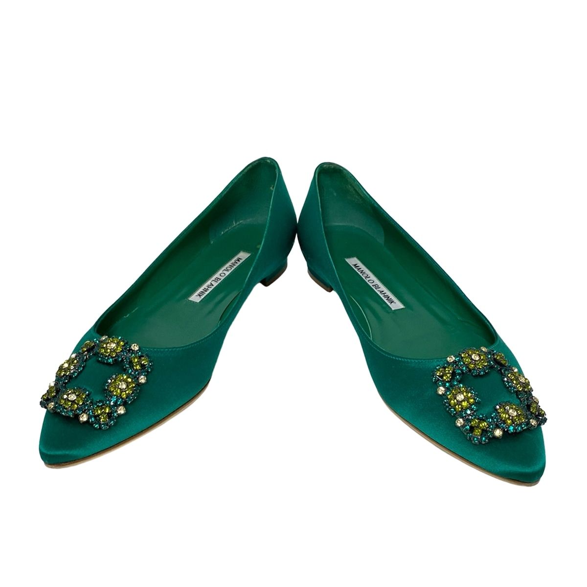MANOLO BLAHNIK マノロブラニク フラットシューズ 38 1|2 レディース - ダークグリーン ビジュー|アウトソール張替済