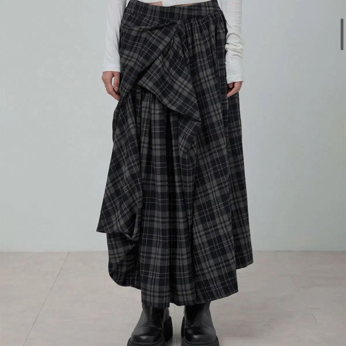 フ アップ CHECK ロング スカート レイヤード アシンメトリー