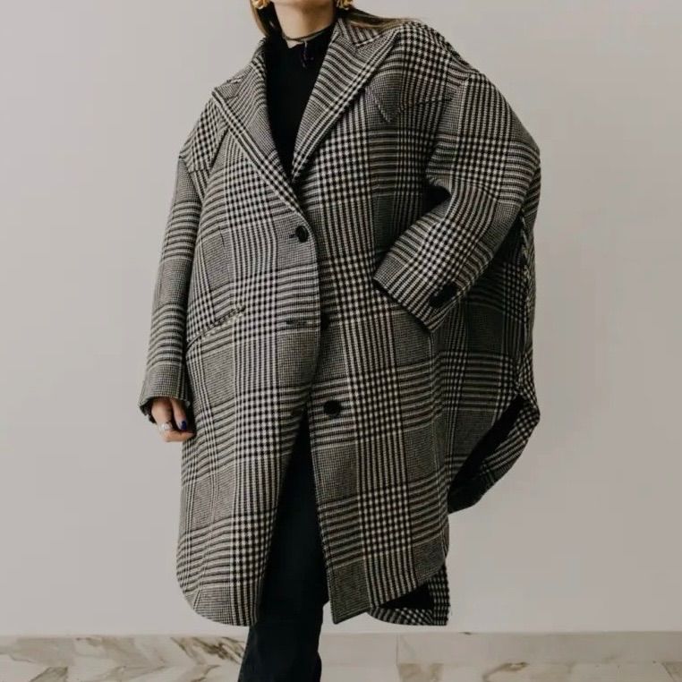 新品同様 MM6 Maison Margiela ウール グレンチェック柄 オーバー