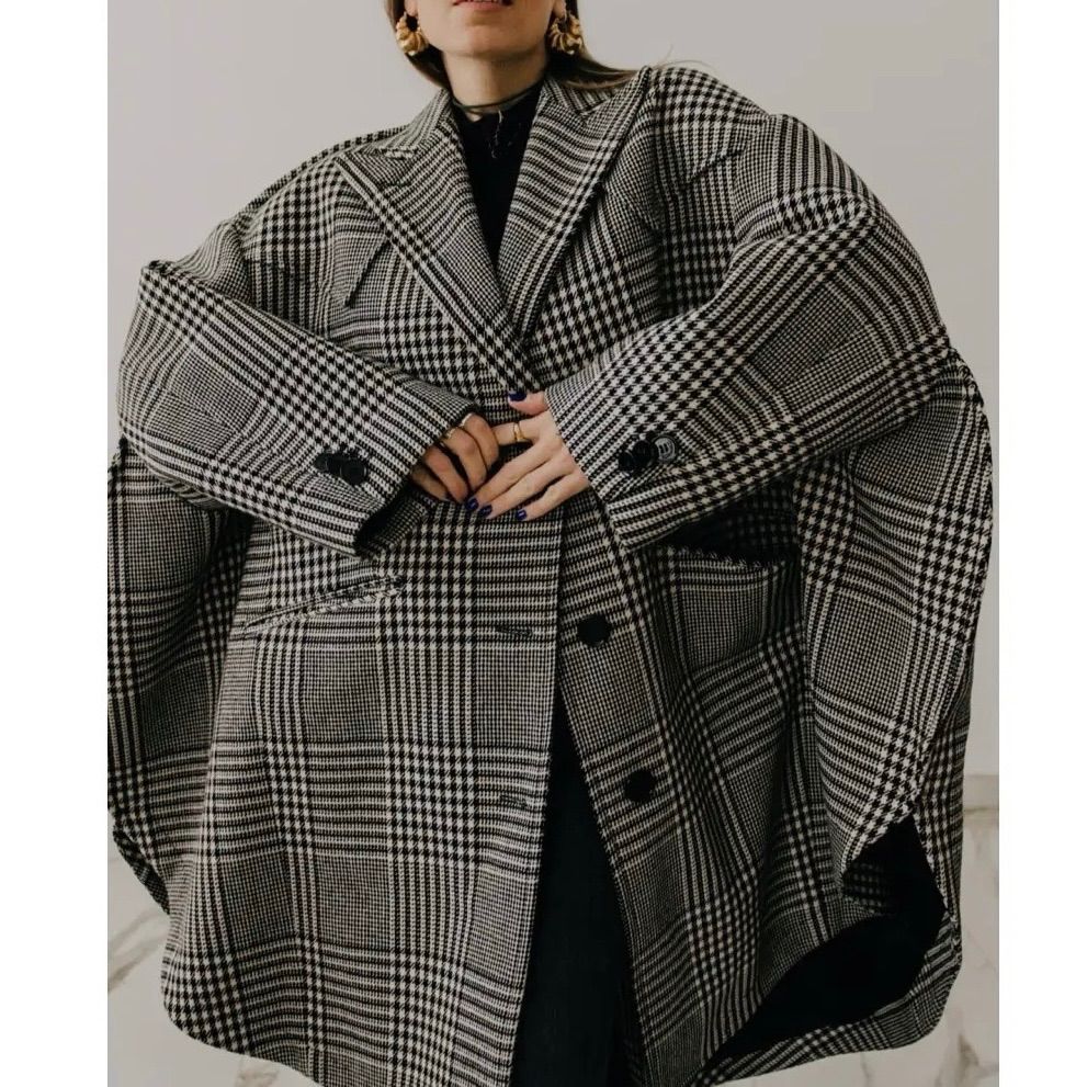 新品同様 MM6 Maison Margiela ウール グレンチェック柄 オーバー