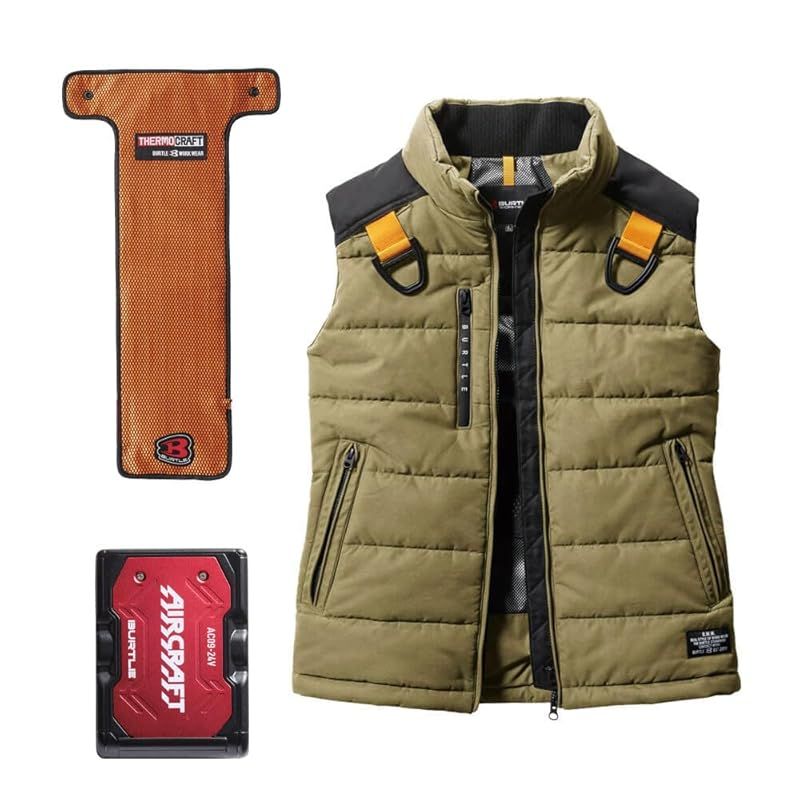 BURTLE バートル 電熱ベスト 防寒着 サーモクラフト 防寒ベスト 電熱パッド 赤 バッテリー セット 5044 THERMOCRAFT メンズ L 23カーキ