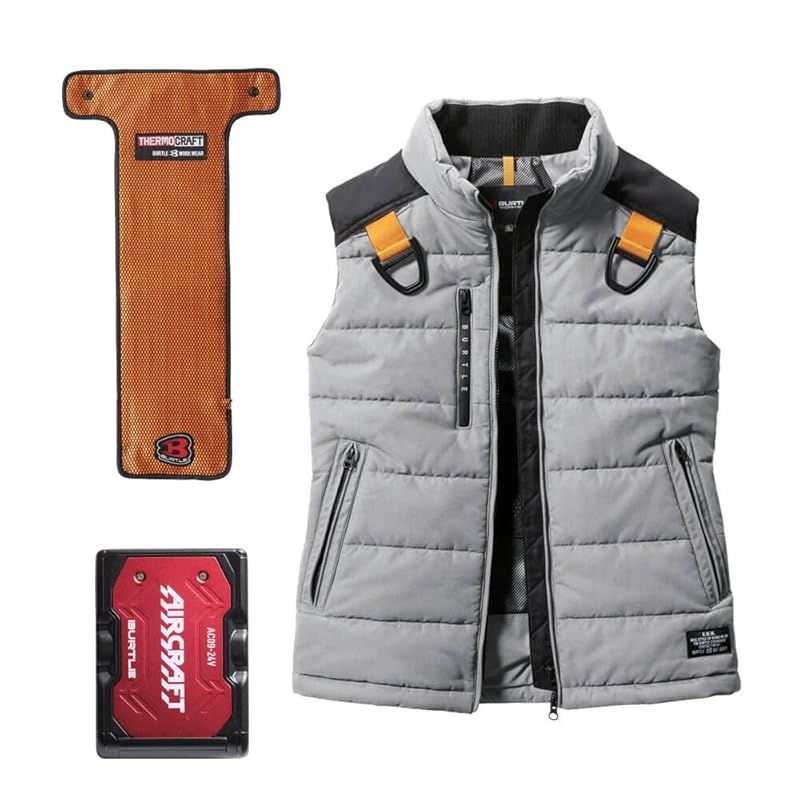 BURTLE バートル 電熱ベスト 防寒着 サーモクラフト 防寒ベスト 電熱パッド 赤 バッテリー セット 5044 THERMOCRAFT メンズ XXL 60アッシュグレー