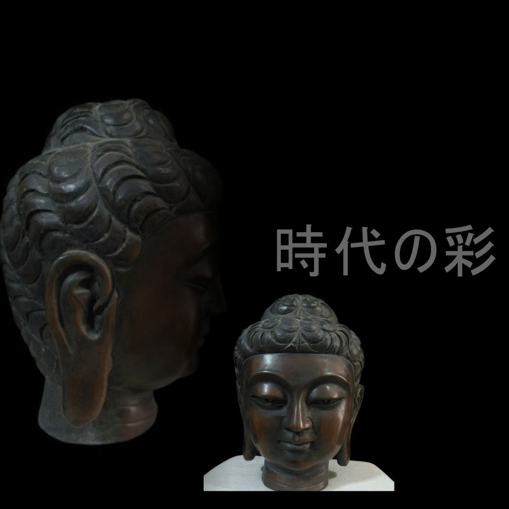 中国古美術 釈迦摩尼佛頭 乾隆年制款 老銅胎 仏像 精巧造形 古美術 骨董 アンティーク 純銅製 高浮彫 手彫り 古美味 時代物 置物 R07110316