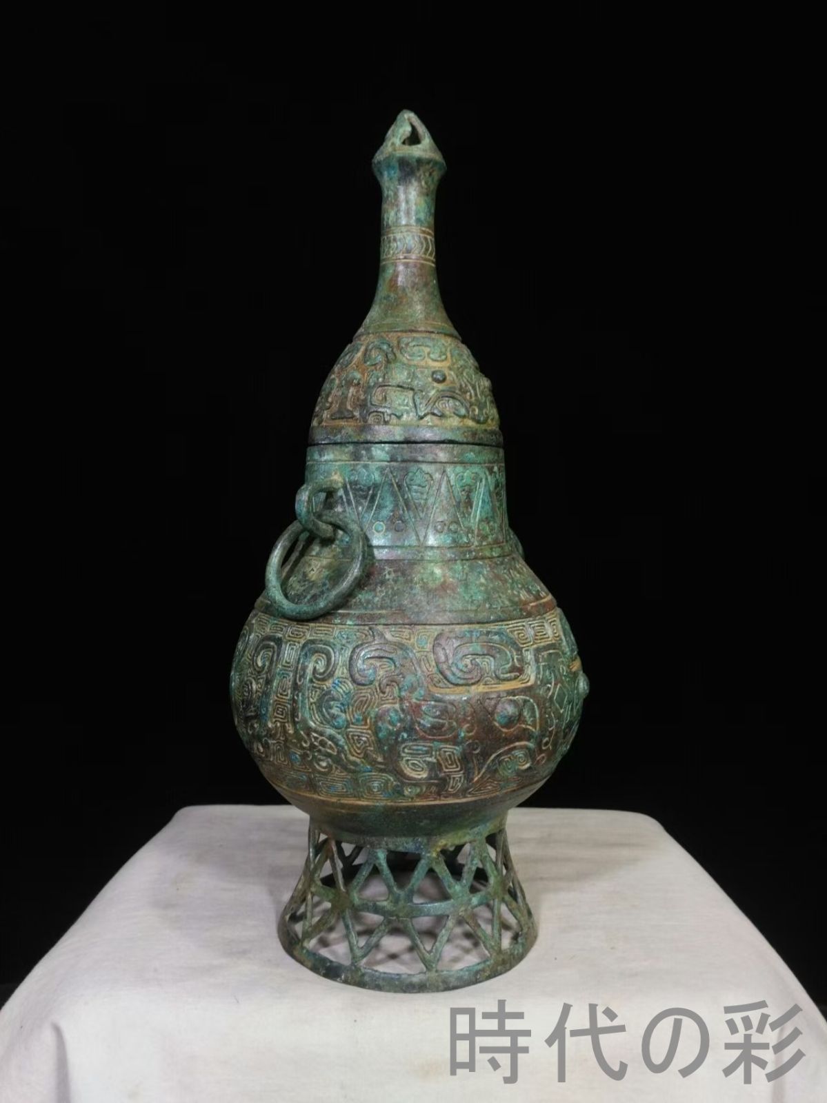 中国古美術 青銅器 長頸壺 酒器 饕餮文 唐物 骨董 彫刻工芸 禮器 風水鎮宅 中国古美術【饕餮文袋足和】青銅器 礼器 酒器 銅器 祭祀 酒具 純銅製