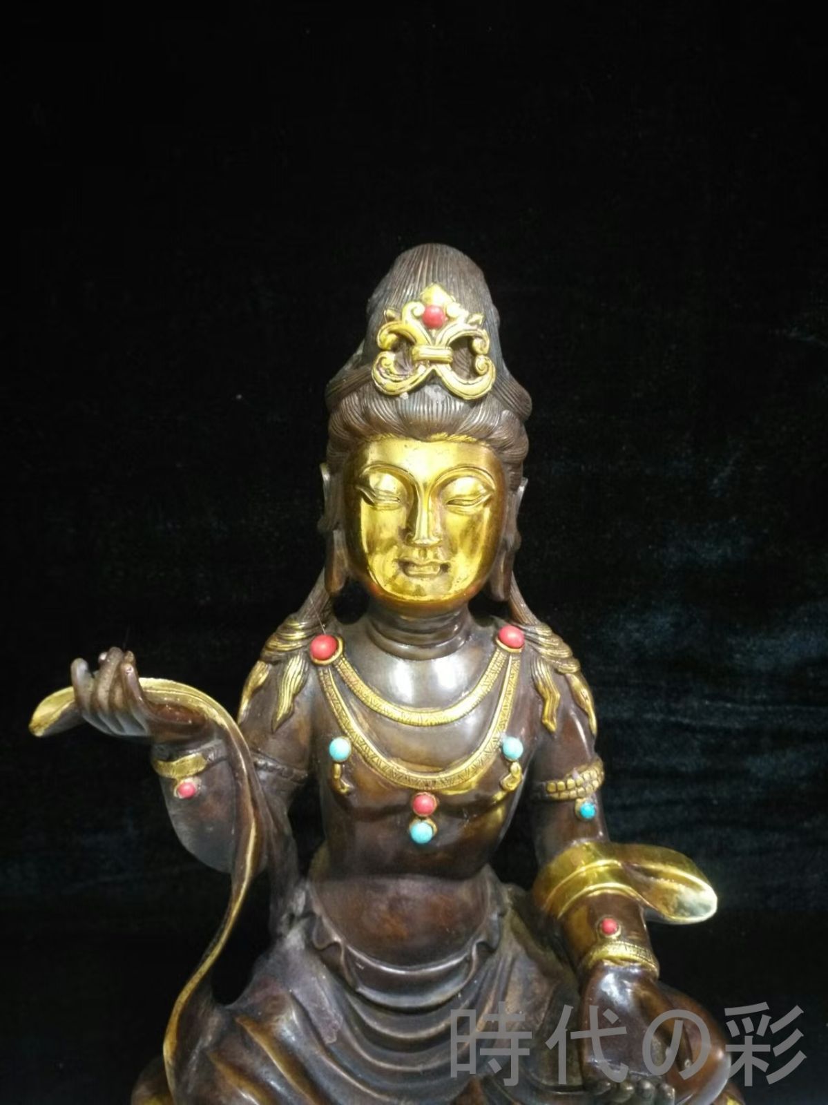 中国古美術 自在観音菩薩 銅鍍金宝石装飾 仏像 精巧造形 古美術 骨董 アンティーク 純銅製 高浮彫 手彫り 古美味 時代物 置物 R07110314 WWW_OPDRERGINERDOGAN_COM