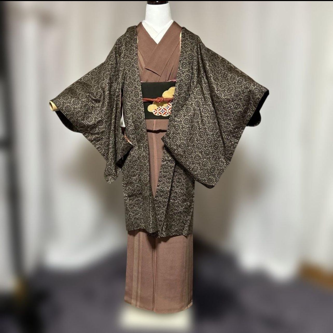 ♥近い 袷 大島紬 長羽織 一元式 割り込み絣 | Oshima Tsumugi Long Haori Rare Ikat Pattern Near Unused