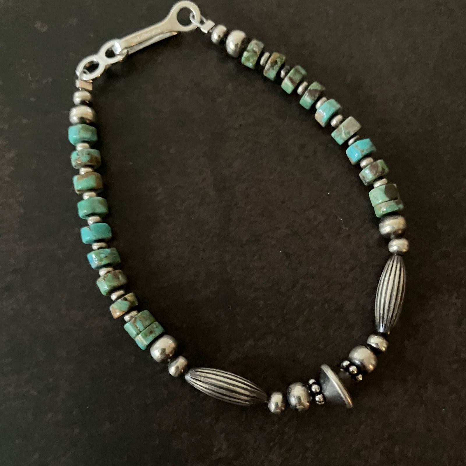 silver925ナバホパール×天然ターコイズのブレスレット16.8cmレディース