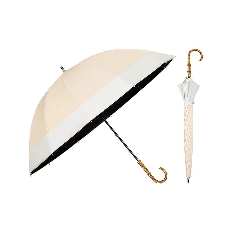 Wpc. 最強の日傘 UVO ウーボ 長傘 12K 切り継ぎ ベージュ×オフ 遮光率＆UVカット率 UPF50 遮熱 晴雨兼用 親骨55cm レディース 女性 バンブー 持ち手おしゃれ カジュアル丈夫 UVO12K-19 1