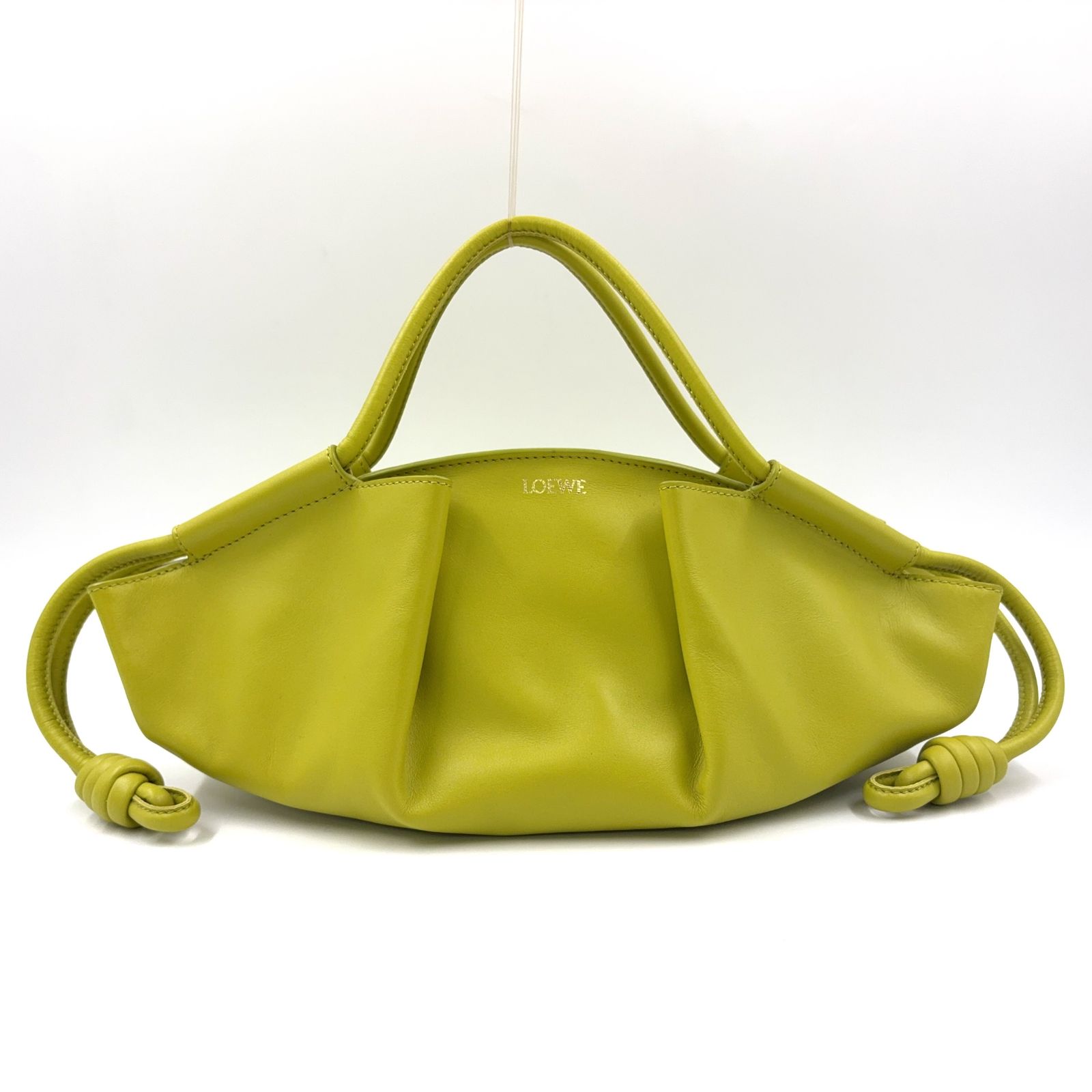 LOEWE パセオ ショルダーストラップ付属なし レザー グリーン ハンドバッグ ゴールド