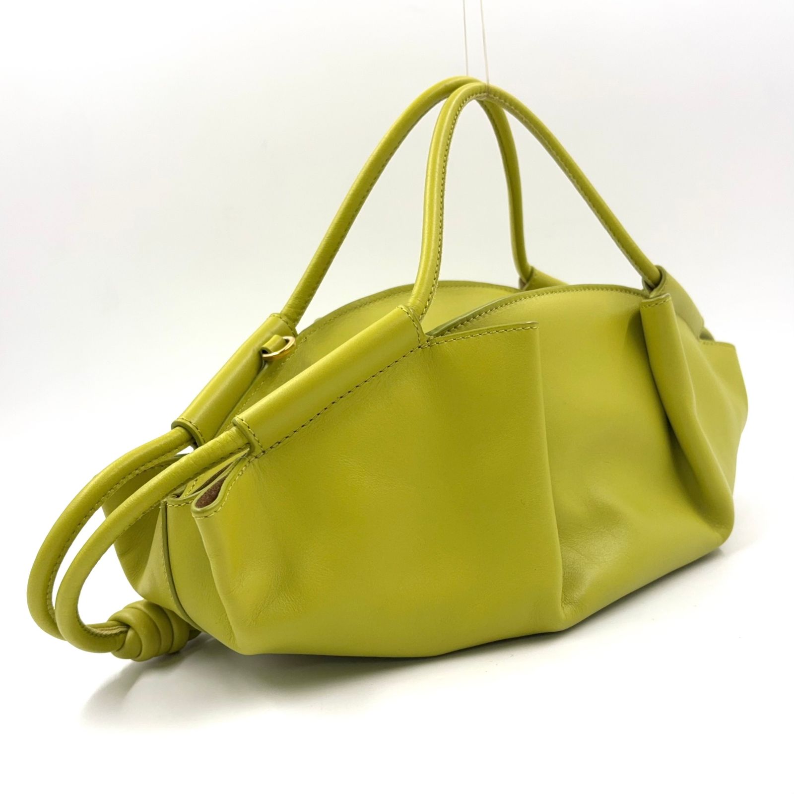 LOEWE パセオ ショルダーストラップ付属なし レザー グリーン ハンドバッグ ゴールド