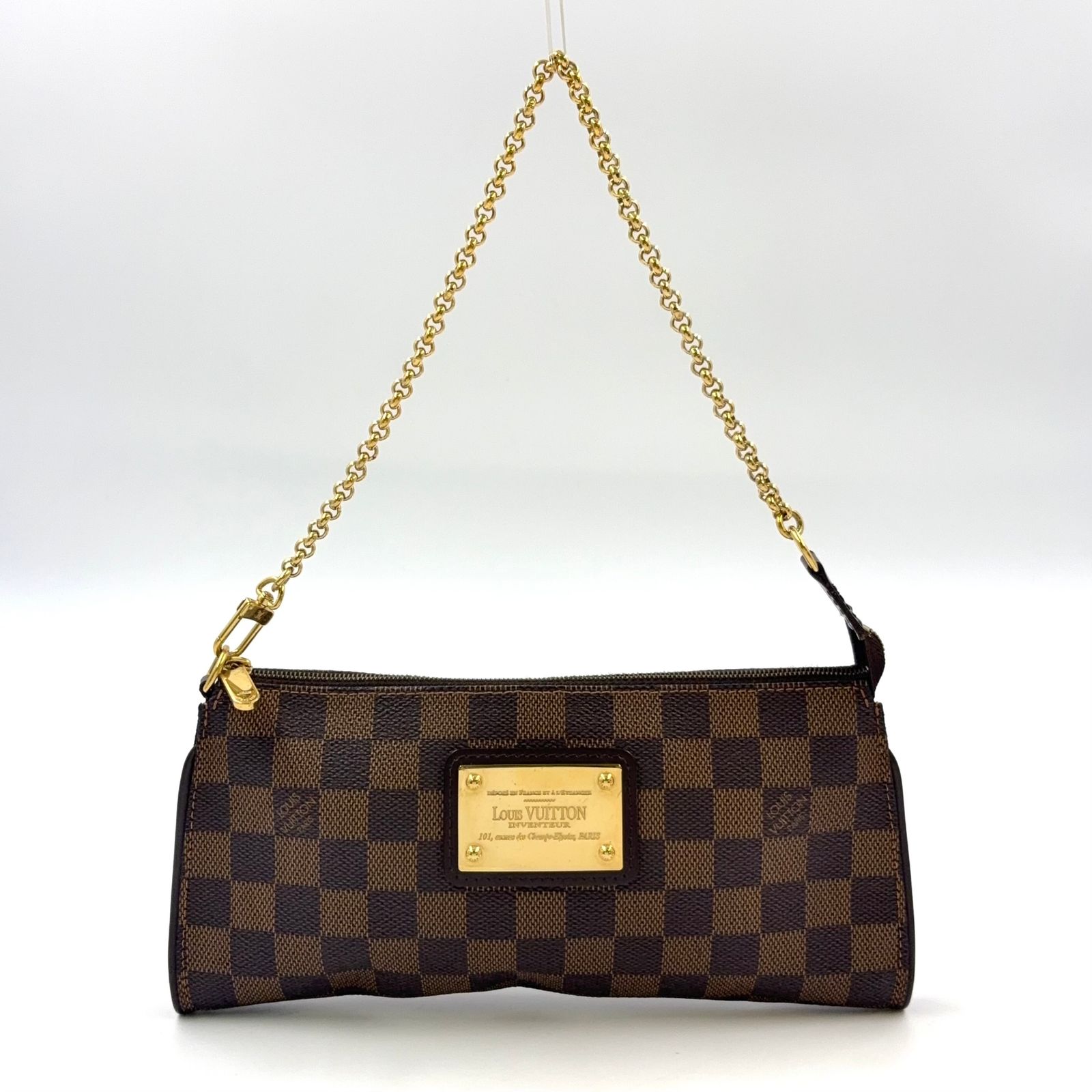 LOUIS VUITTON エヴァ ダミエエベヌ ダミエエベヌ レザー×PVC ブラウン ハンドバッグ ゴールド N55213