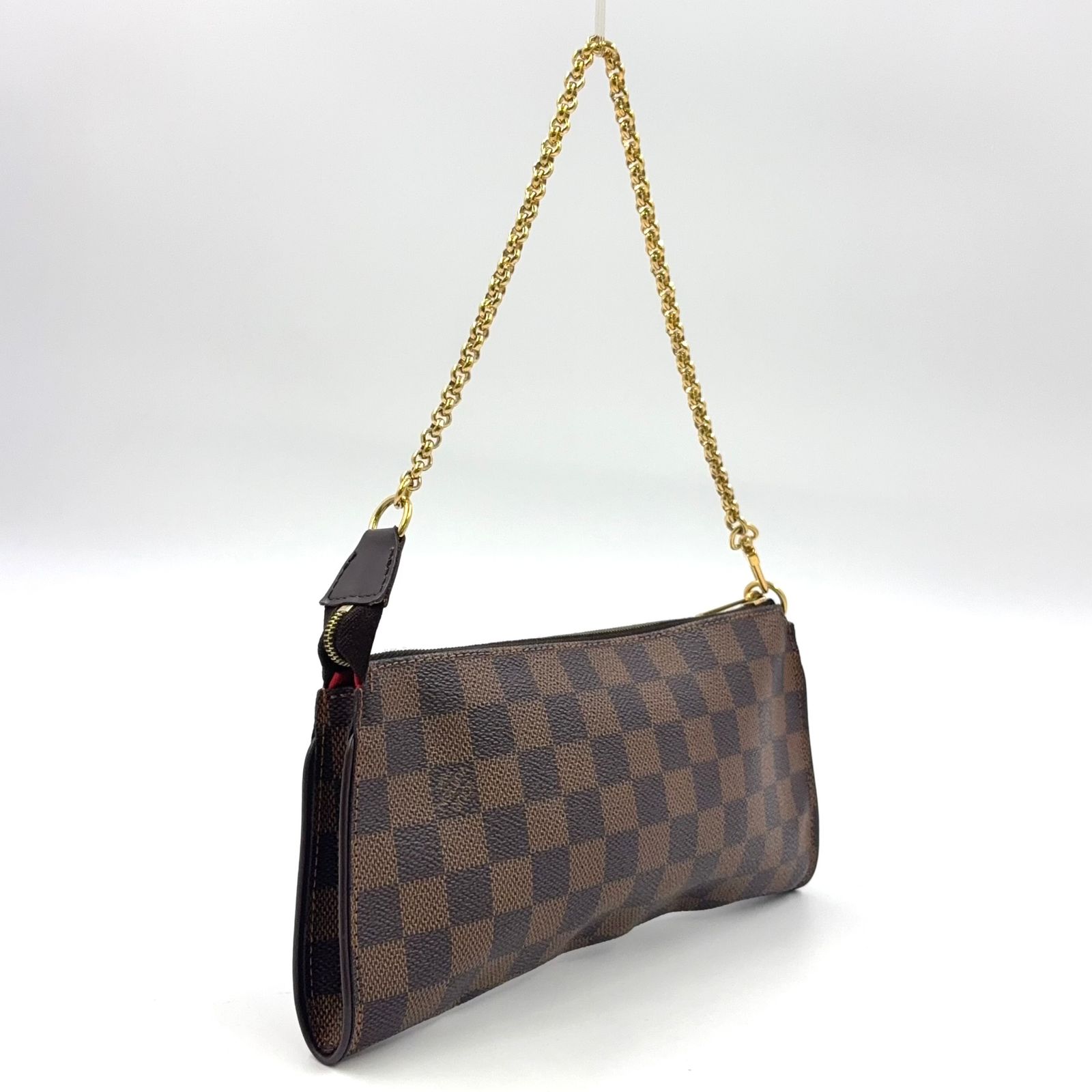 LOUIS VUITTON エヴァ ダミエエベヌ ダミエエベヌ レザー×PVC ブラウン ハンドバッグ ゴールド N55213