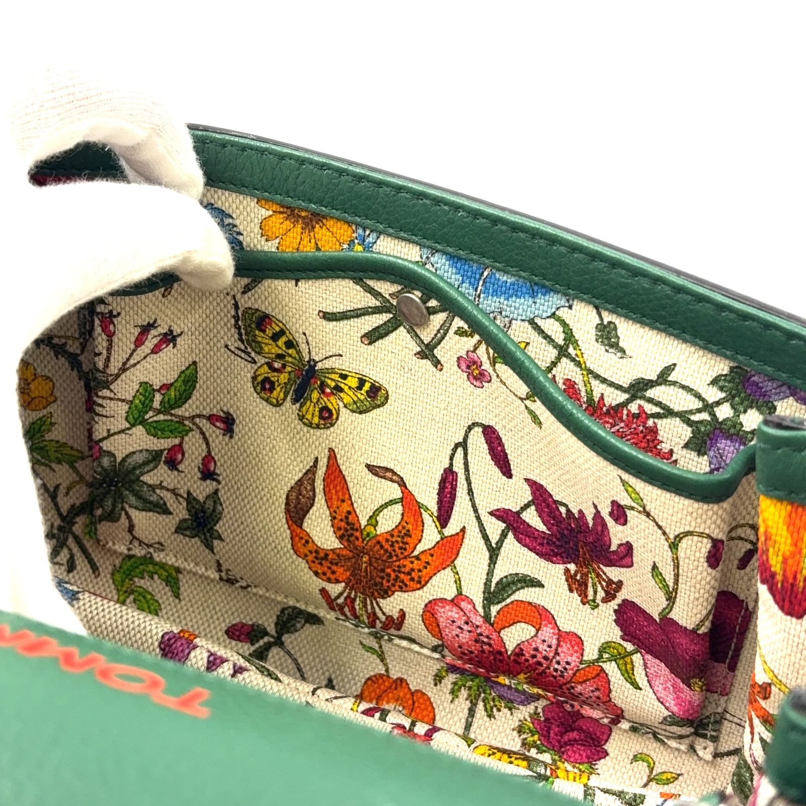 GUCCI DIY ニューバンブー 名前入り ショルダーストラップ付属なし レザー グリーン ハンドバッグ シルバー 269763 DECORATOM_COM_BR