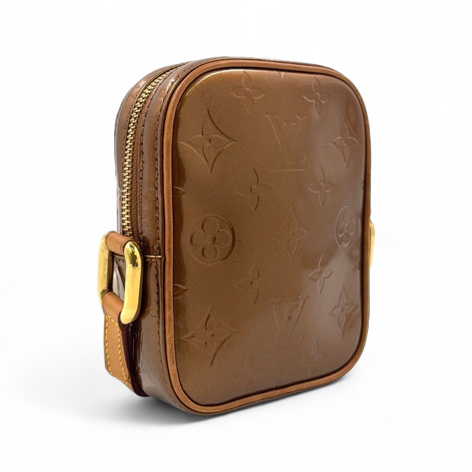 LOUIS VUITTON クリスティPM モノグラムヴェルニ モノグラムヴェルニ レザー ブロンズ ショルダーバッグ ゴールド M91111