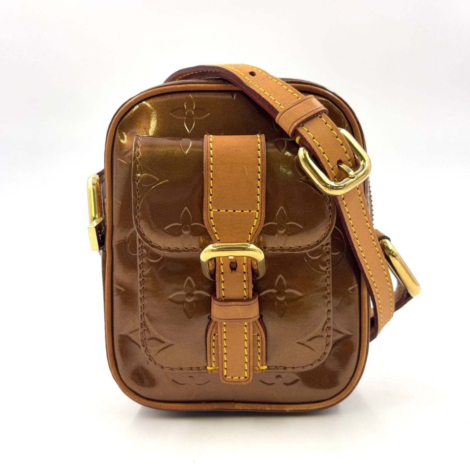 LOUIS VUITTON クリスティPM モノグラムヴェルニ モノグラムヴェルニ レザー ブロンズ ショルダーバッグ ゴールド M91111