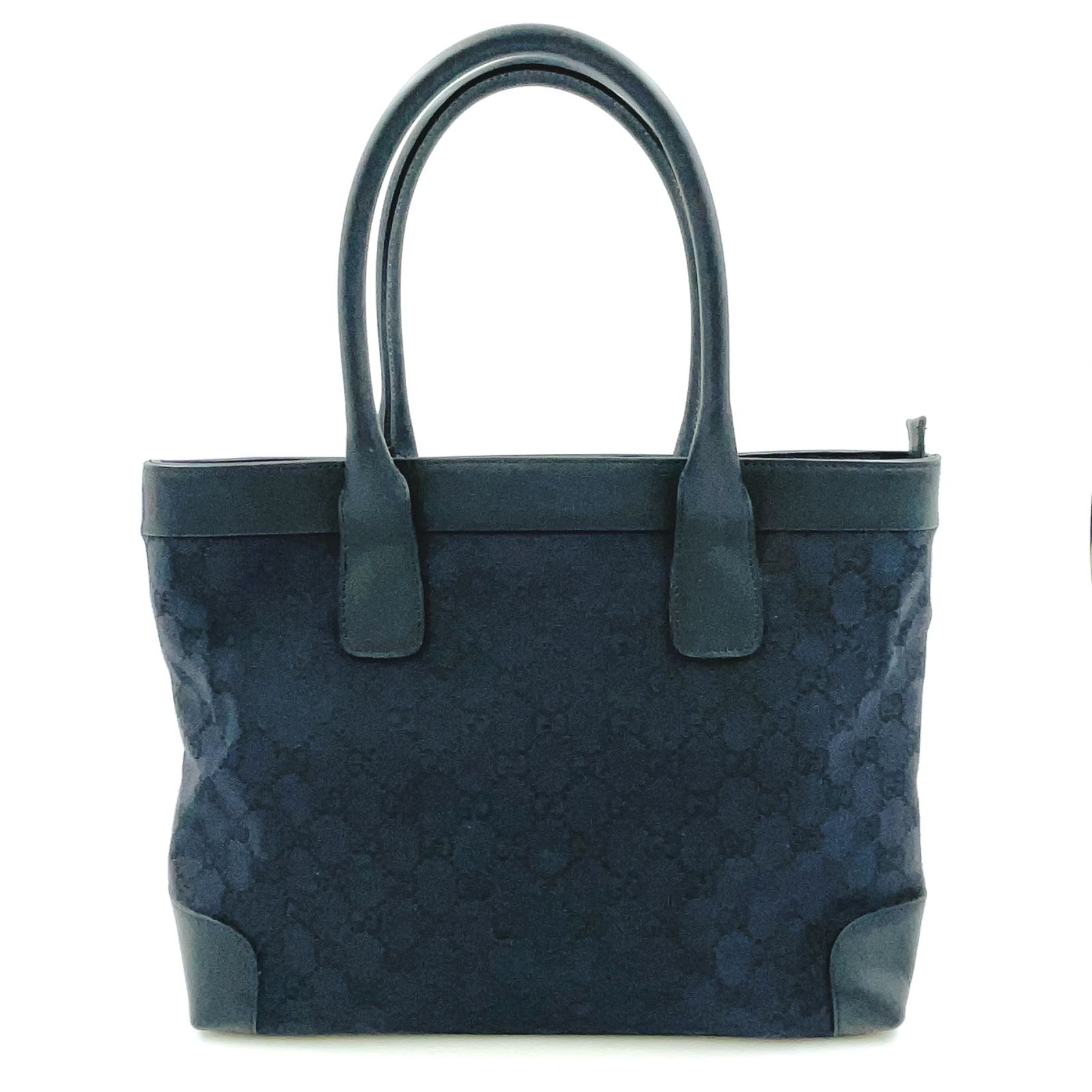 GUCCI GGキャンバス ハンド レザー×キャンバス ブラック トートバッグ シルバー 002 1119