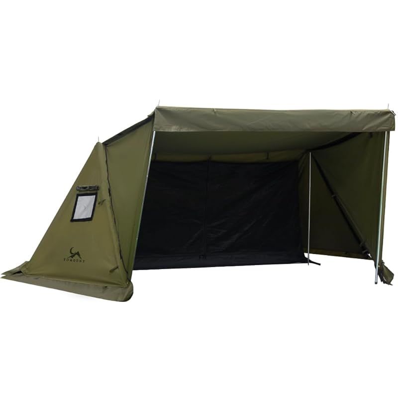 TOMOUNT パップテント TC軍幕 ソロテント ポリコットン 煙突穴付き インナー付き サイドウォール付き 多機能 日よけ 焚火 遮光 4シーズン適用 グリーン