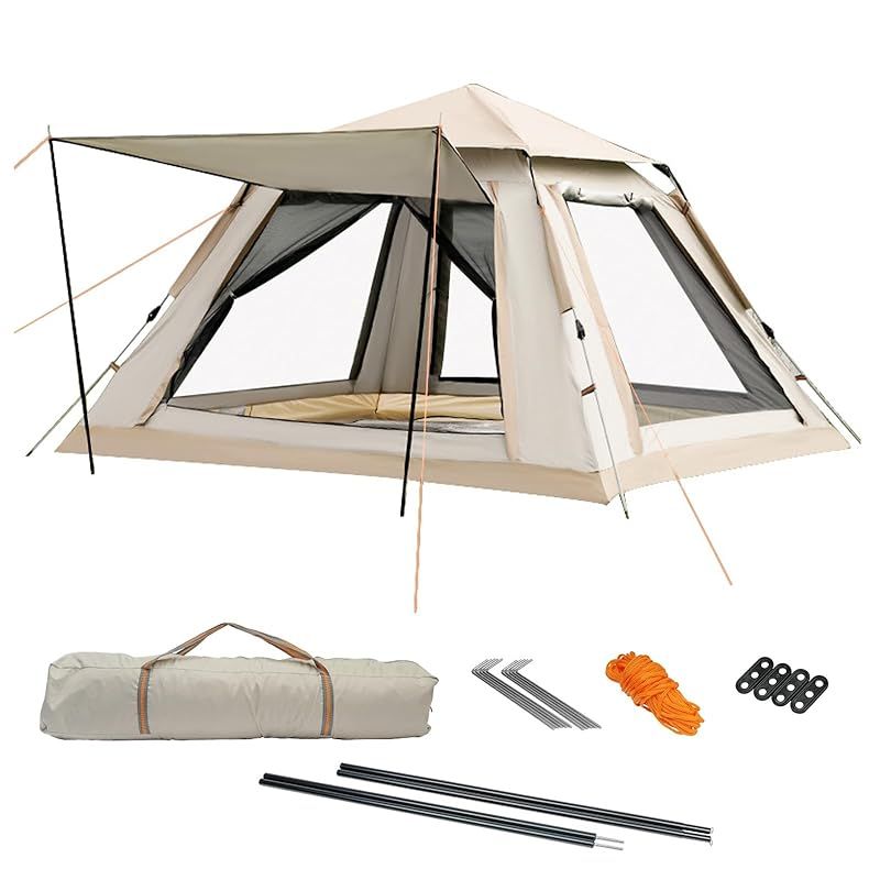 Ceritica テント ワンタッチ 3~4人用 三面展開前室 99.99%紫外線遮断 4面メッシュ窓 防虫防蚊 通気性 PU5000mm 3秒で設営簡単 防風防水 ワンタッチテント UVカット 遮光遮熱 キャンプ用品 アウトドア 公園 ピクニック 登山 花見