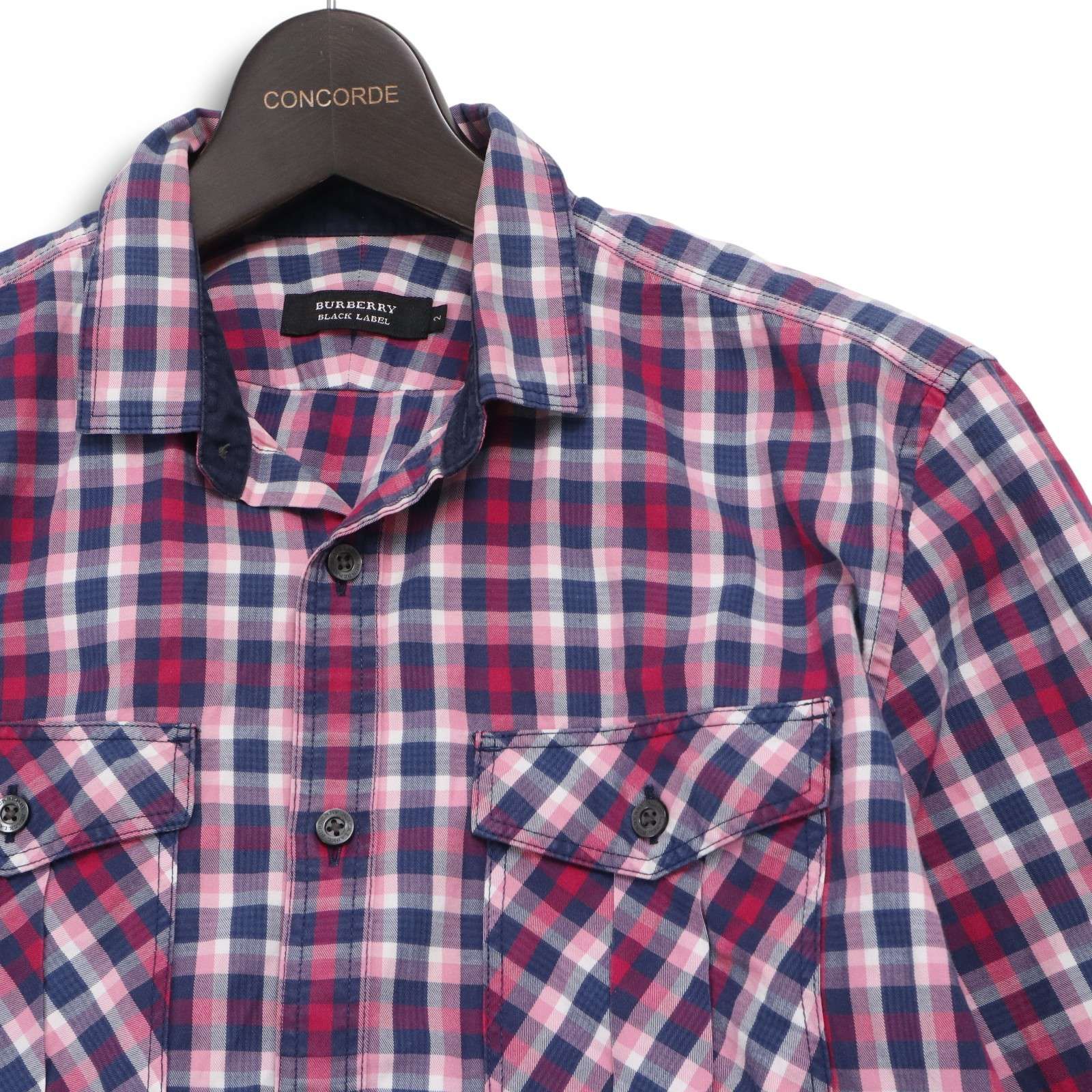 美品 バーバリー ブラックレーベル 千鳥柄 長袖 シャツ ロゴ刺繍 高級 バーバリーブラックレーベル 長袖シャツ ドット柄 黒 刺繍ロゴ 古着