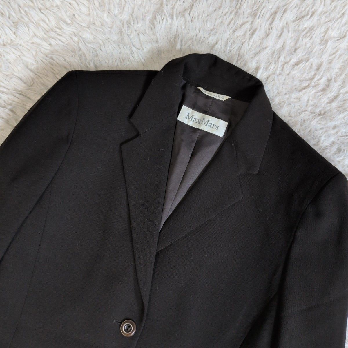 ライクラ生地 MaxMara マックスマーラ パンツスーツセットアップ 大きいサイズ42 ストレッチ LYCRA デュポン社製 シングル 2ボタン ブラウン ビジネス フォーマル