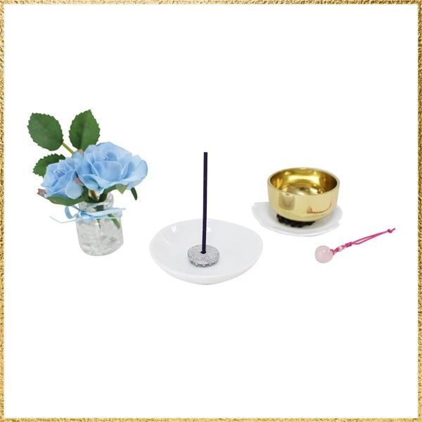 彡送料無料でお届け 彡PatternName 12月 ブルーローズ 季節の小花 12ヶ月仏花 仏具セット 香皿 ミニおりん 桜りん台 ローズクォーツりん打ち ペット供養 かわいい 12月 ブルーローズ