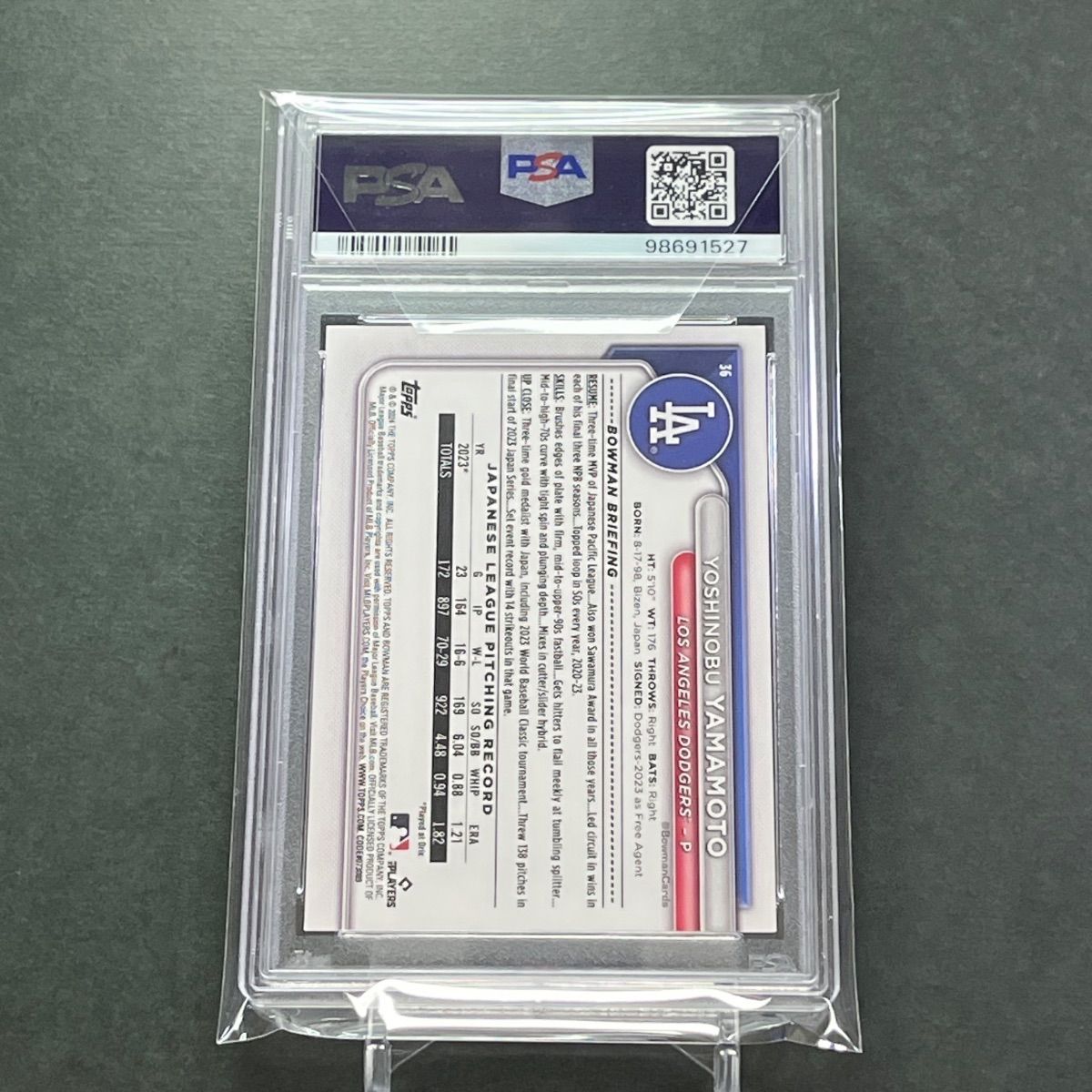 PSA 10 袋入 2025 Topps Bowman 山本由伸ベースカード Yoshinobu Yamamoto