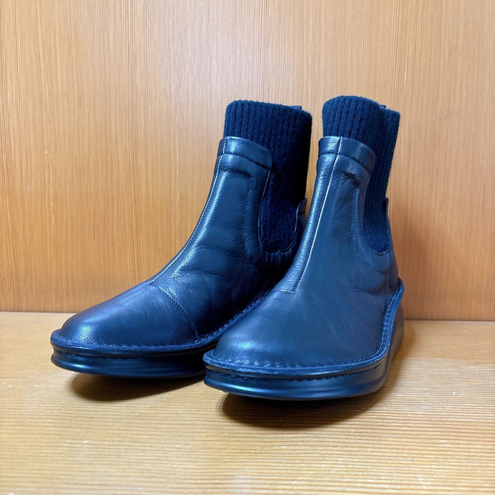 おしゃれ 本革 ブーツ ニット 暖かい 足快適 外反母趾 A OK エーオーケー インコルジェ ブラック 高品質