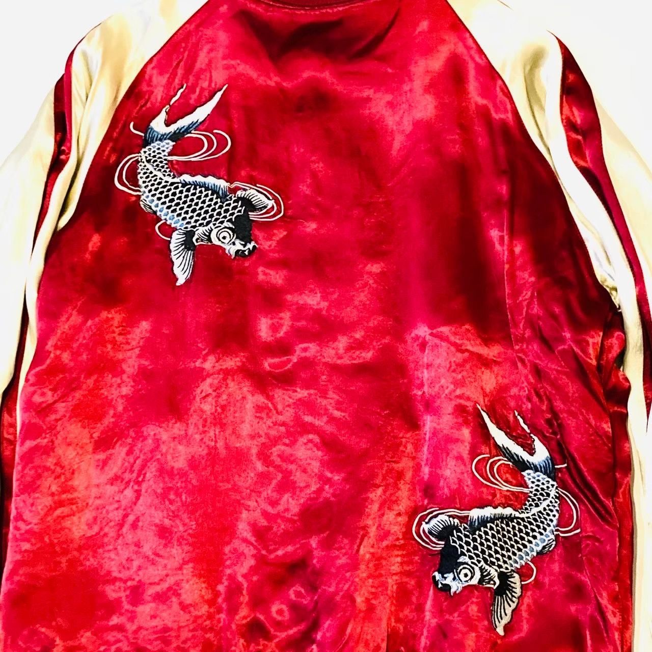 百花繚乱 鯉 富士山 和柄 刺繍 レーヨン100% スカジャン リバーシブル