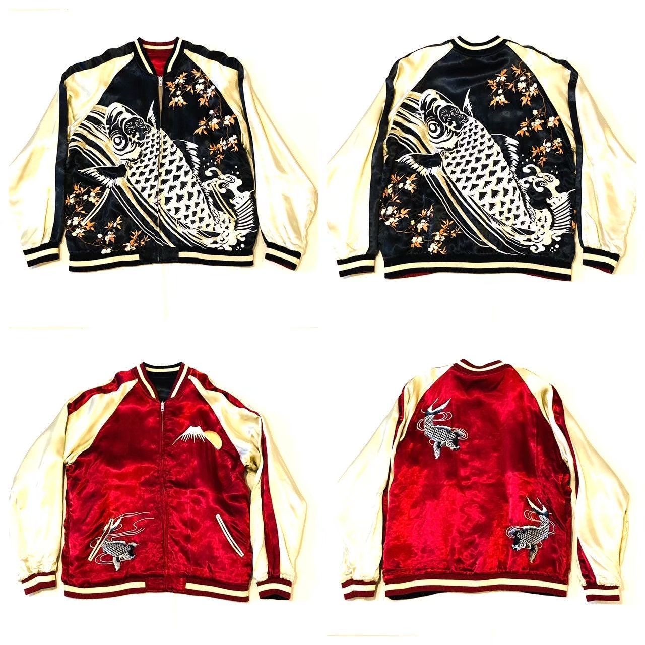 百花繚乱 鯉 富士山 和柄 刺繍 レーヨン100% スカジャン リバーシブル