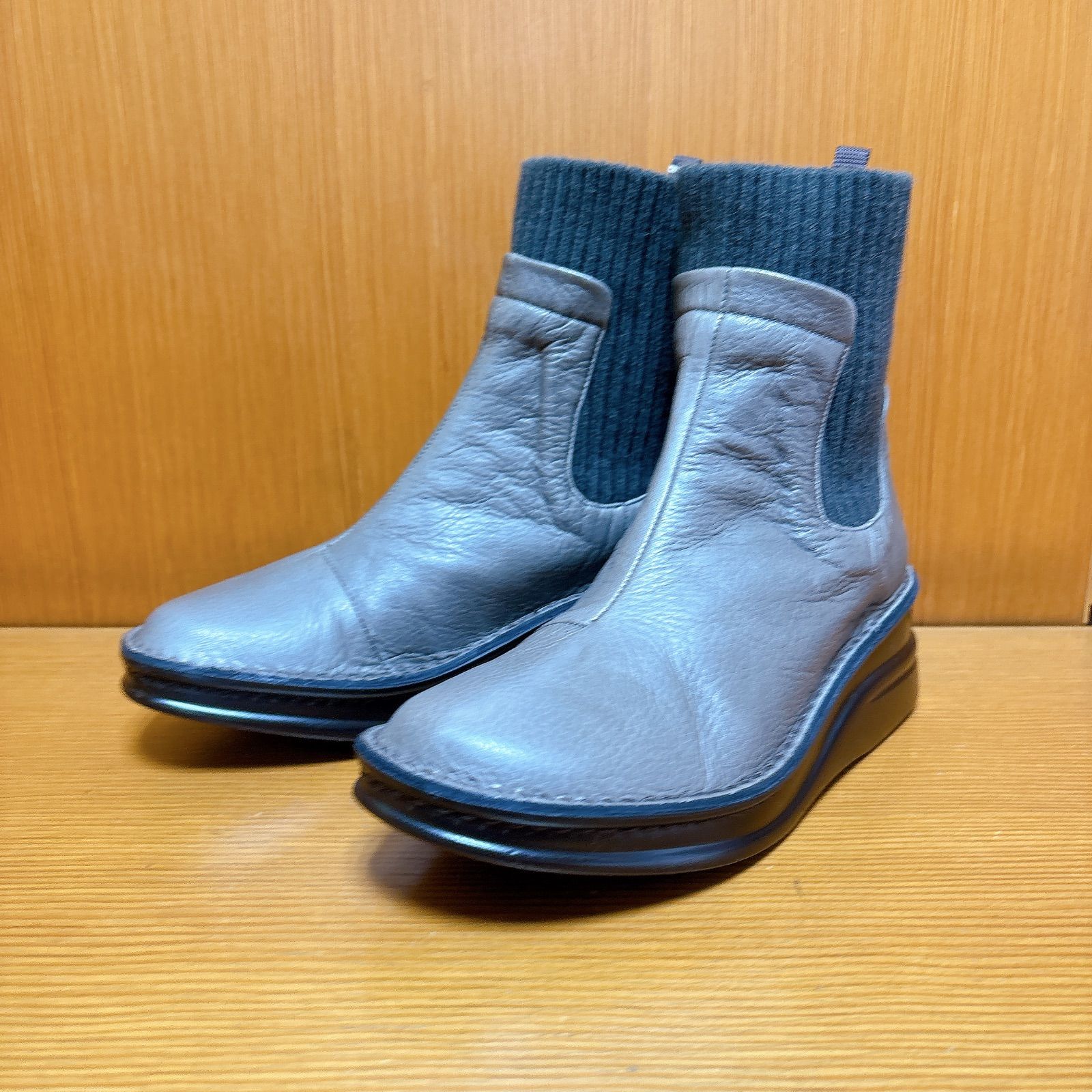 おしゃれ 本革 ブーツ ニット 暖かい 足快適 外反母趾 インコルジェ A-OK エーオーケー グレー 高品質