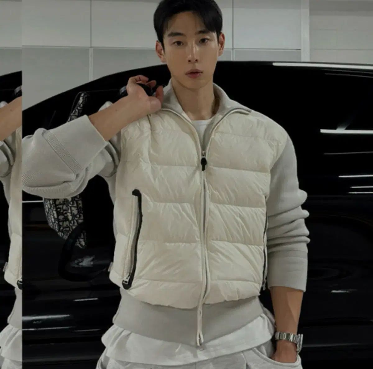 >> マッスルフィット ニットジップアップ ダウン