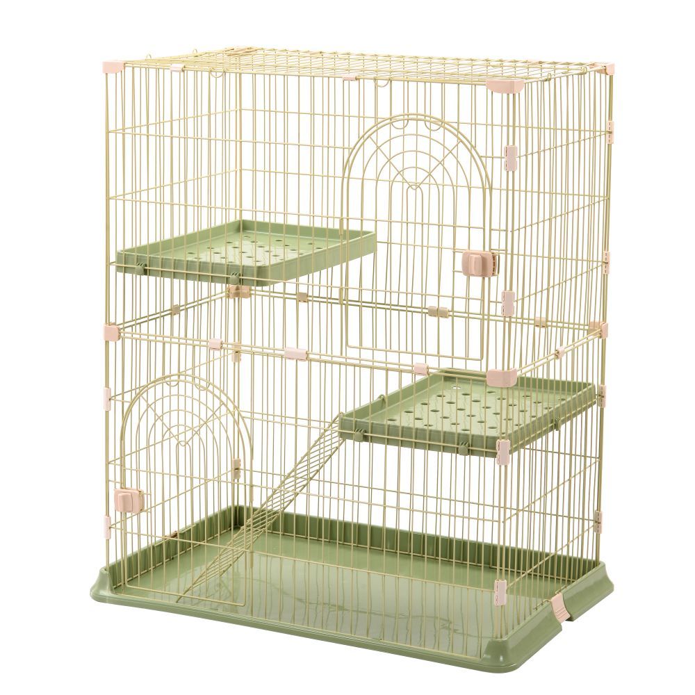 おしゃれ 猫 ケージ キャットケージ 2段 猫ゲージ おしゃれ キャットハウス ネコ ハウス 多段 留守番 保護 脱走防止 多頭飼いペットケージ グリーン グレー ピンク ホワイト