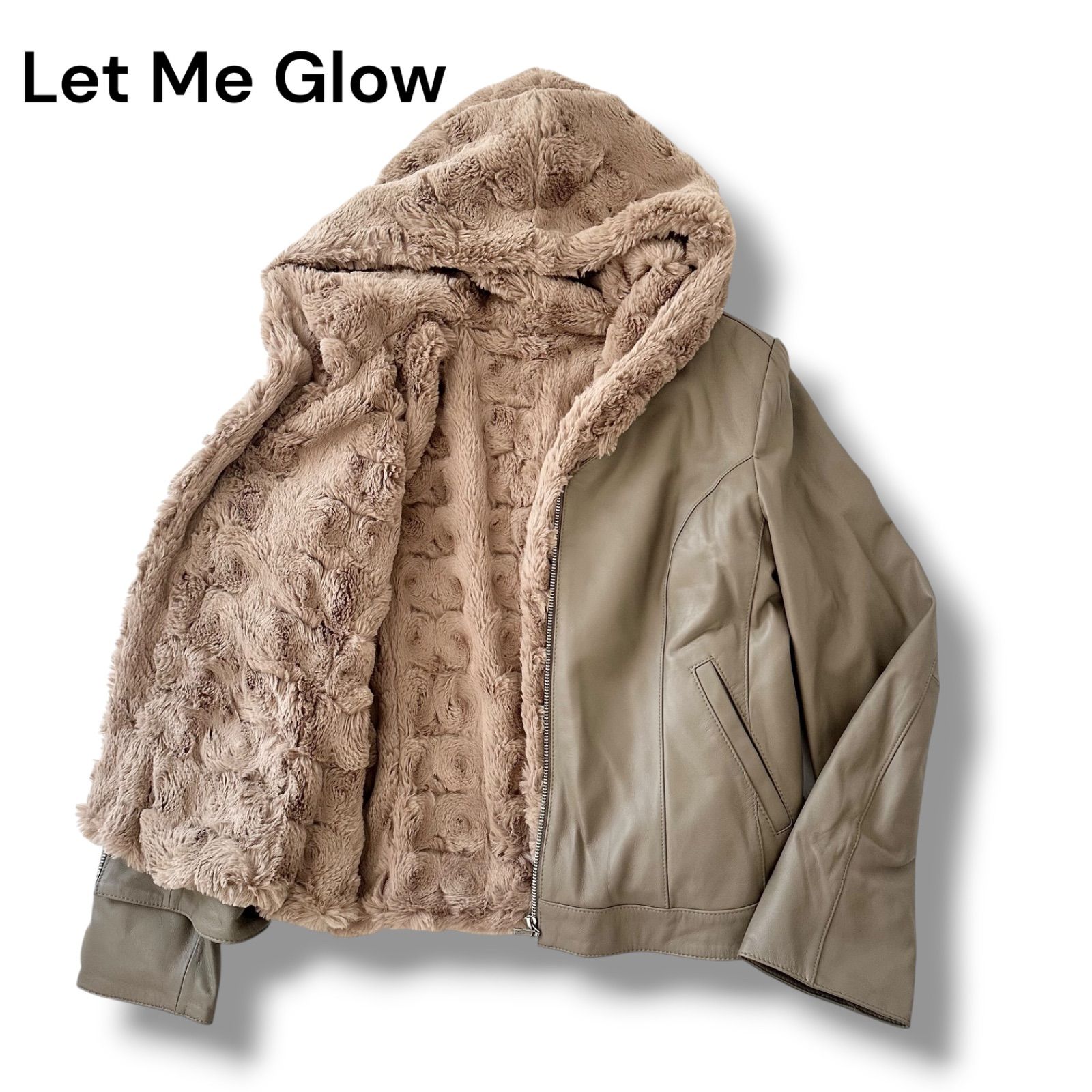 LET ME GLOW レットミーグロウ ラムレザー ファーベスト 3way ノーカラージャケット グレージュ LLサイズ