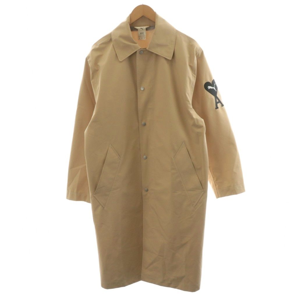 アミ アレクサンドル マテュッシ ami alexandre mattiussi × プーマ PUMA ステンカラーコート ロング丈 ロゴ 刺繍 S ベージュ 534072-97 |AN41 AA