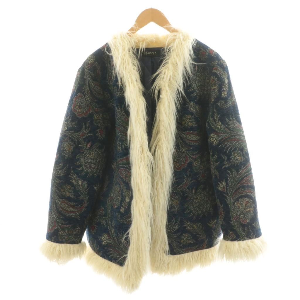 ラムロフ Lamrof ジャケット ジャガード ファー 総柄 花柄 アウター F 紺 ネイビー LM-23AW-BZ01 AN47 AA