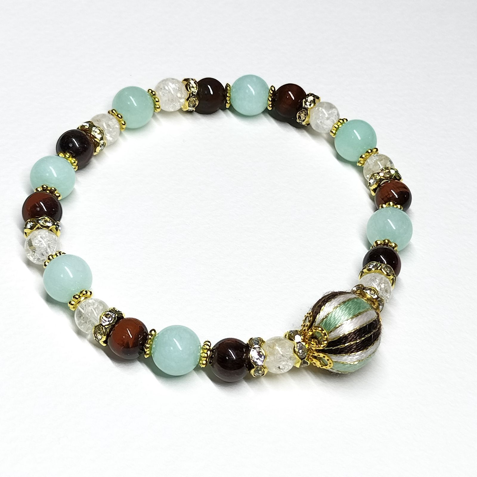 パワーストーンと巻き玉のブレスレット チョコミント色 目標達成