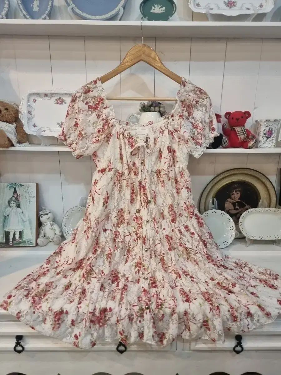 LIZ LISA リズリサ ローズレース パフスリーブ シャーリングワンピース