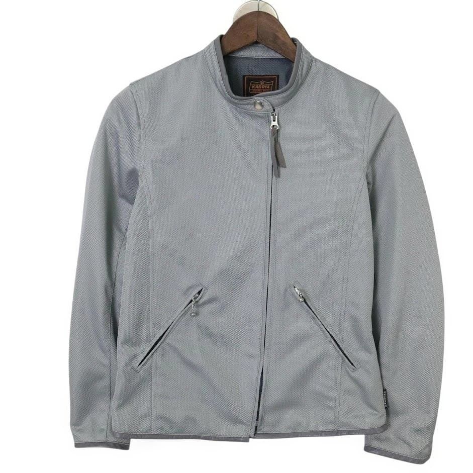 KADOYA カドヤ ライダースジャケット ノーカラー WS グレー メッシュ ラムレザー シングル ジップ バイカー ツーリング 軽量