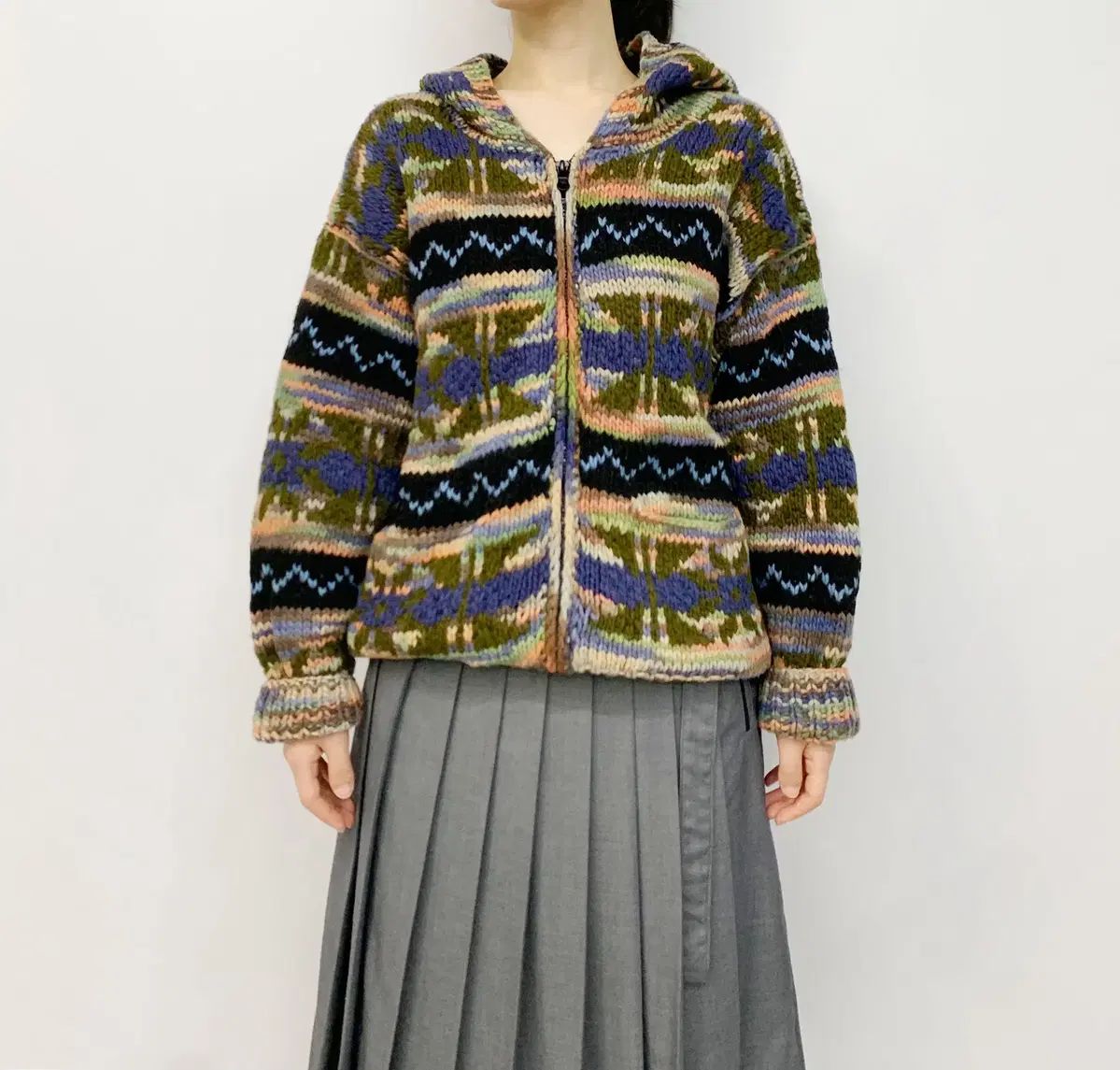 ARTESANIA hand made in ecuador ニット フードジップアップ