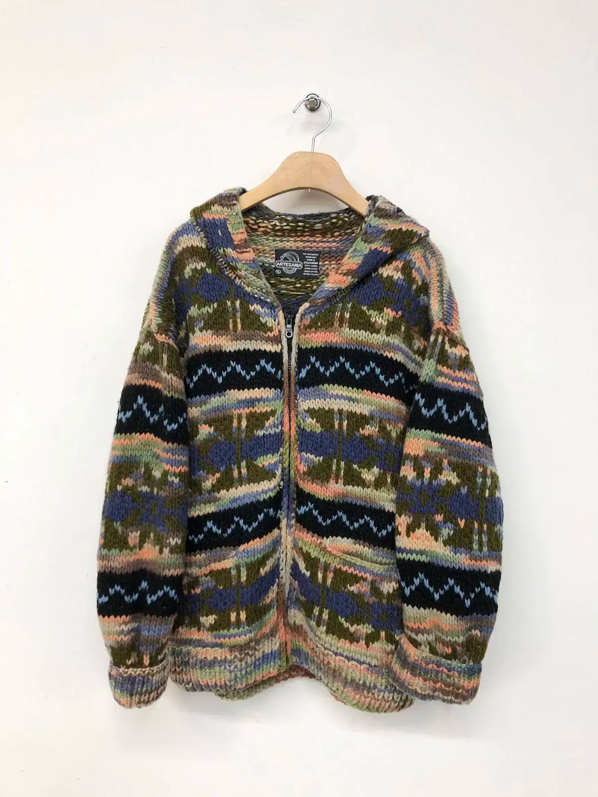 ニット フードジップアップ