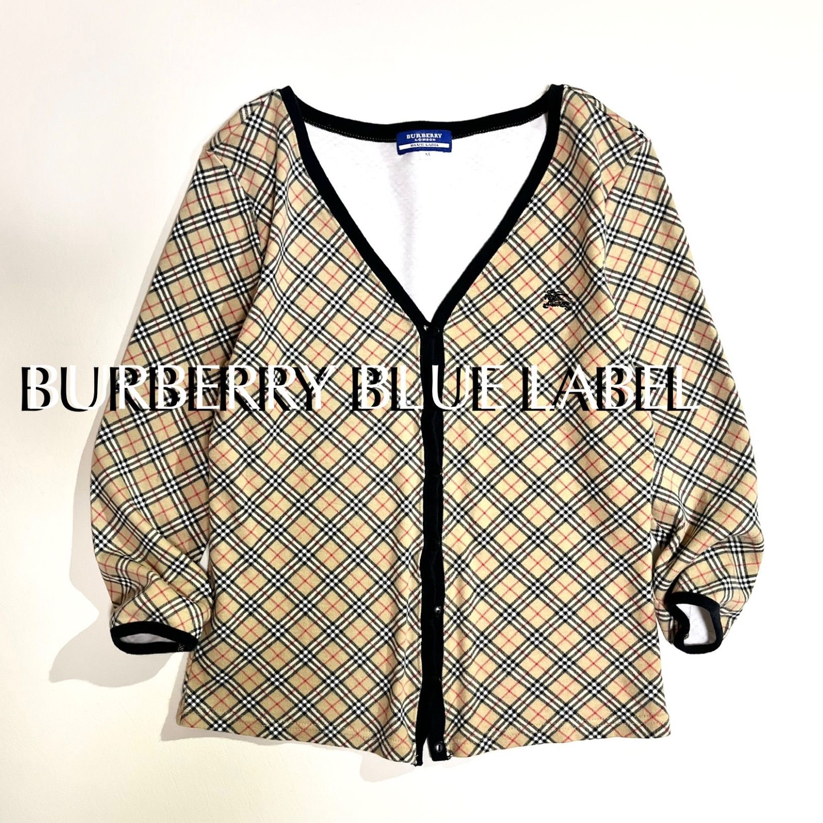 希少 BURBERRY メガノバチェック柄 カーディガン カシミヤ混 ベージュ