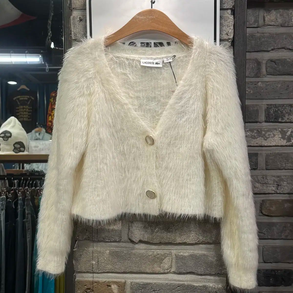  LACOSTE ラコステ ファー Vネック クロップド カーディガン 長袖 ニット セーター