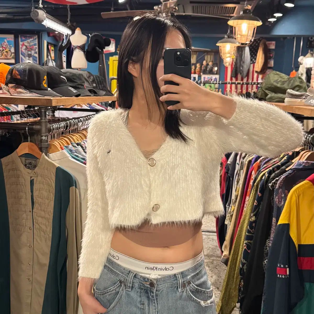 LACOSTE ラコステ ファー Vネック クロップド カーディガン