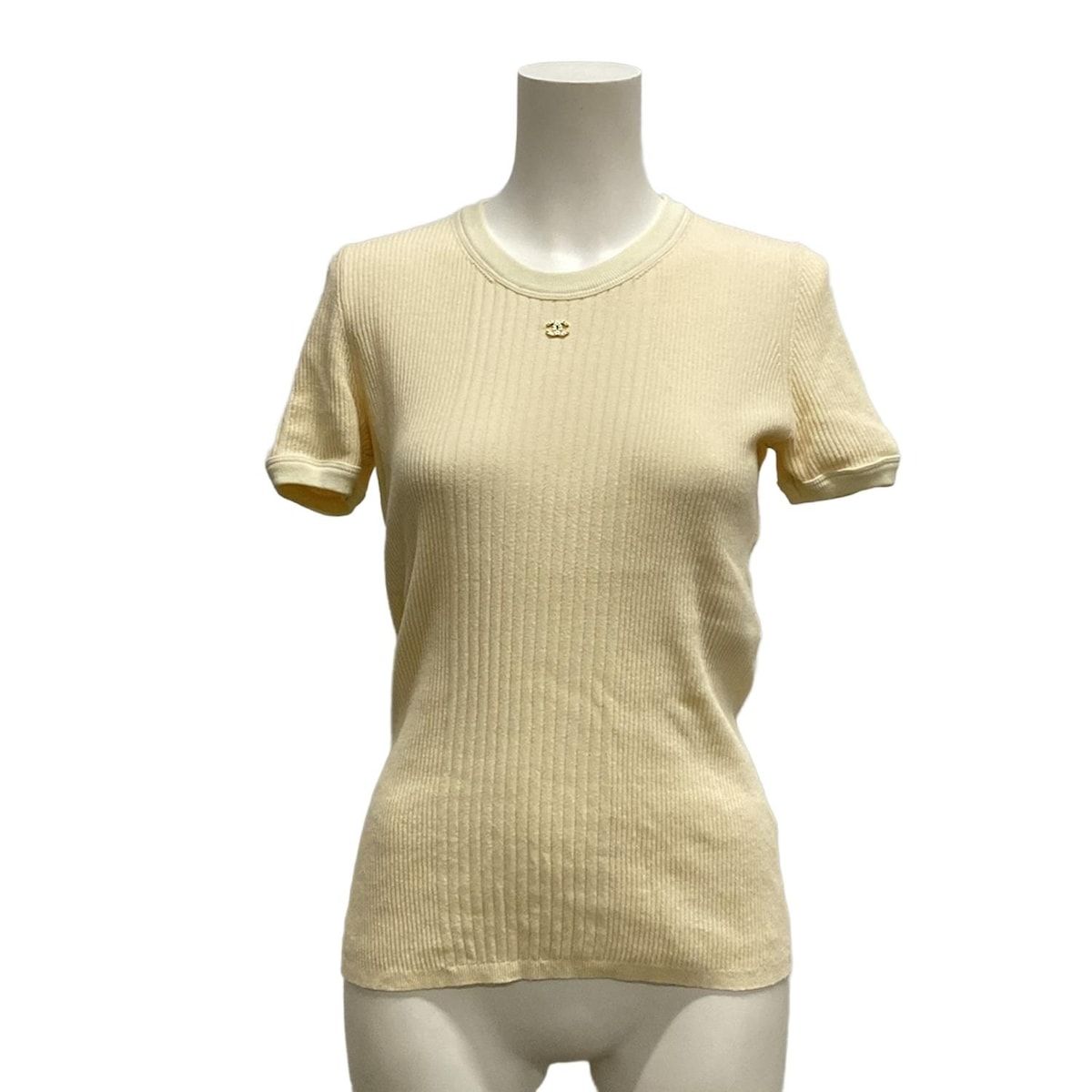 シャネル 半袖カットソー サイズ38 M レディース - P78617 ベージュ クルーネック|ニット|ラインストーン|ココマーク コットン