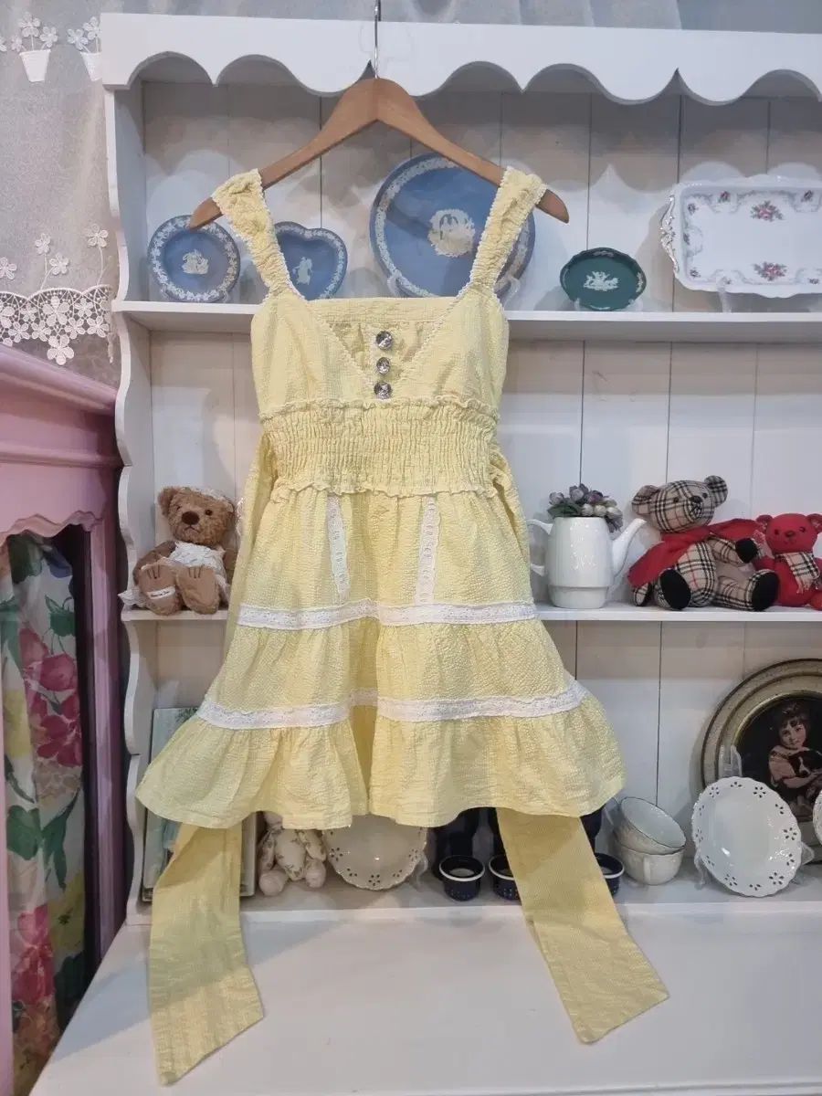 トラララ Tralala ハートボタン フリル リボンバッグ リボンワンピース