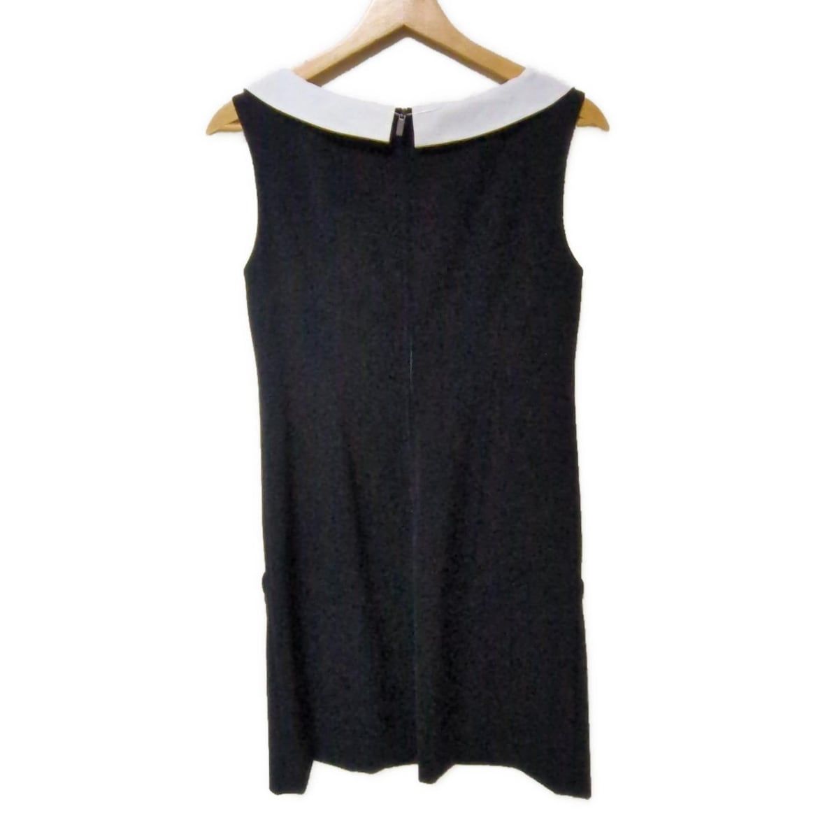 フォクシーニューヨーク ワンピース ノースリーブ レザー切替 黒 38