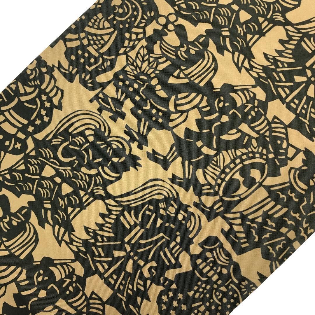 名古屋帯 塩瀬 型染 天狗 獅子舞 枯野色 O-5701