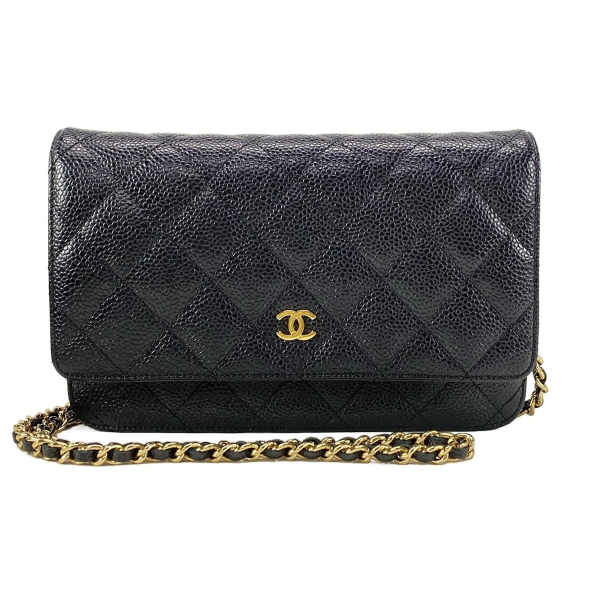 CHANEL シャネル 財布 マトラッセ 黒 チェーンウォレット|ゴールド金具